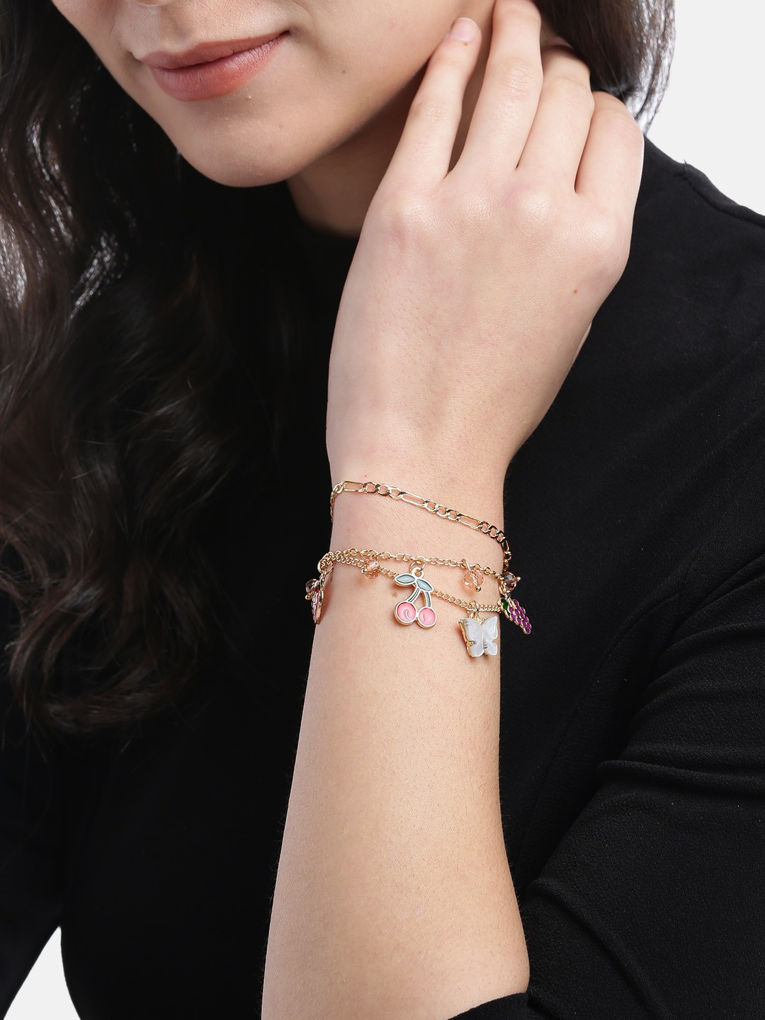 

Jewels Galaxy Women Set of 3 Gold-Plated Anklets cum Bracelets