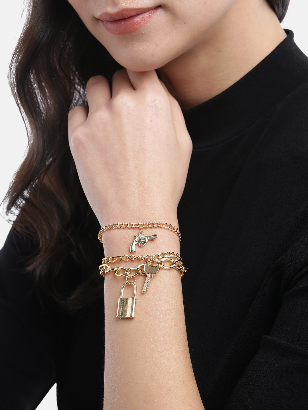 

Jewels Galaxy Women Set of 3 Gold-Plated Anklets cum Bracelets