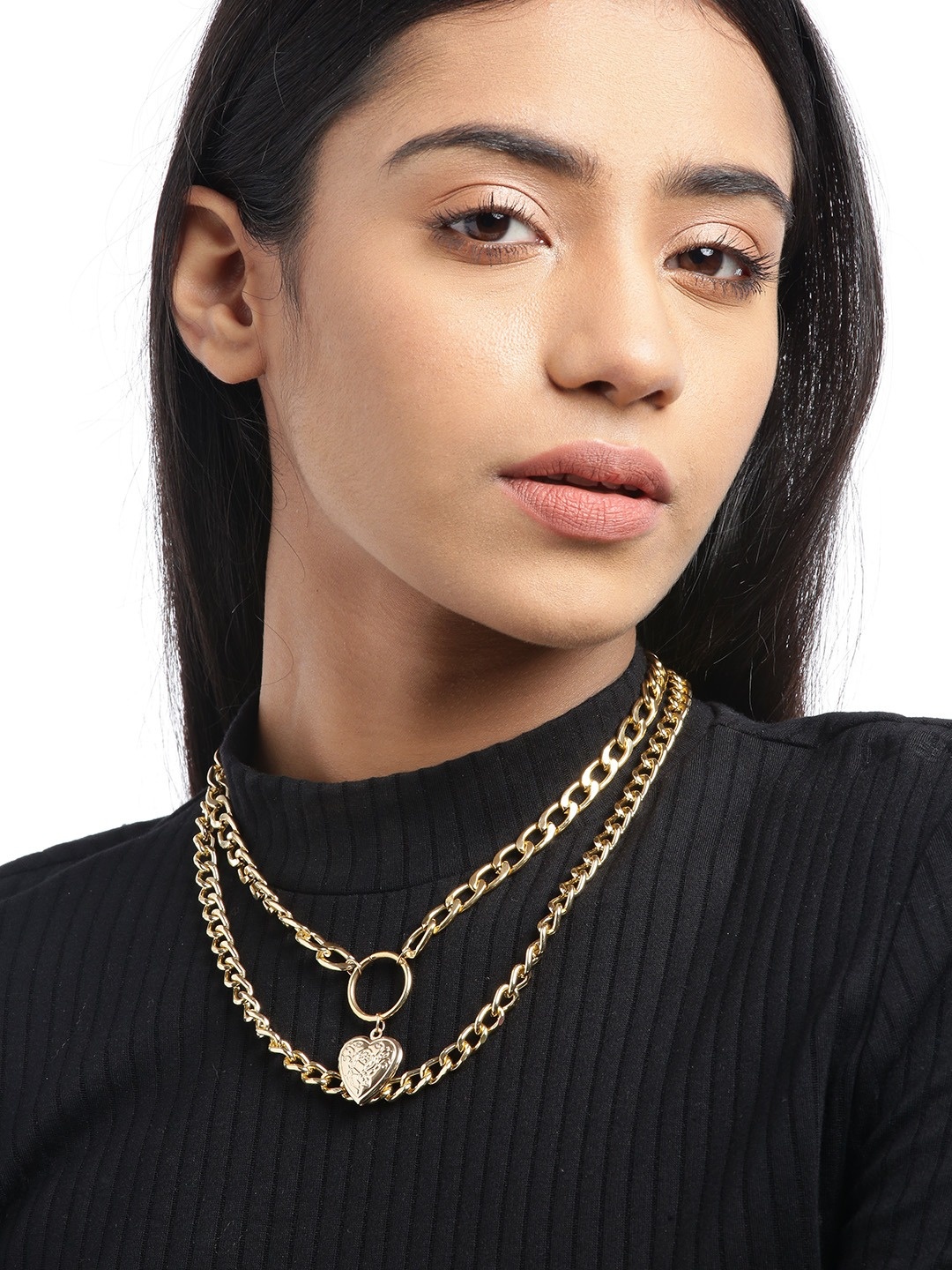 

Jewels Galaxy Women Gold-Plated Layered Heart-Shaped Amulet Necklace