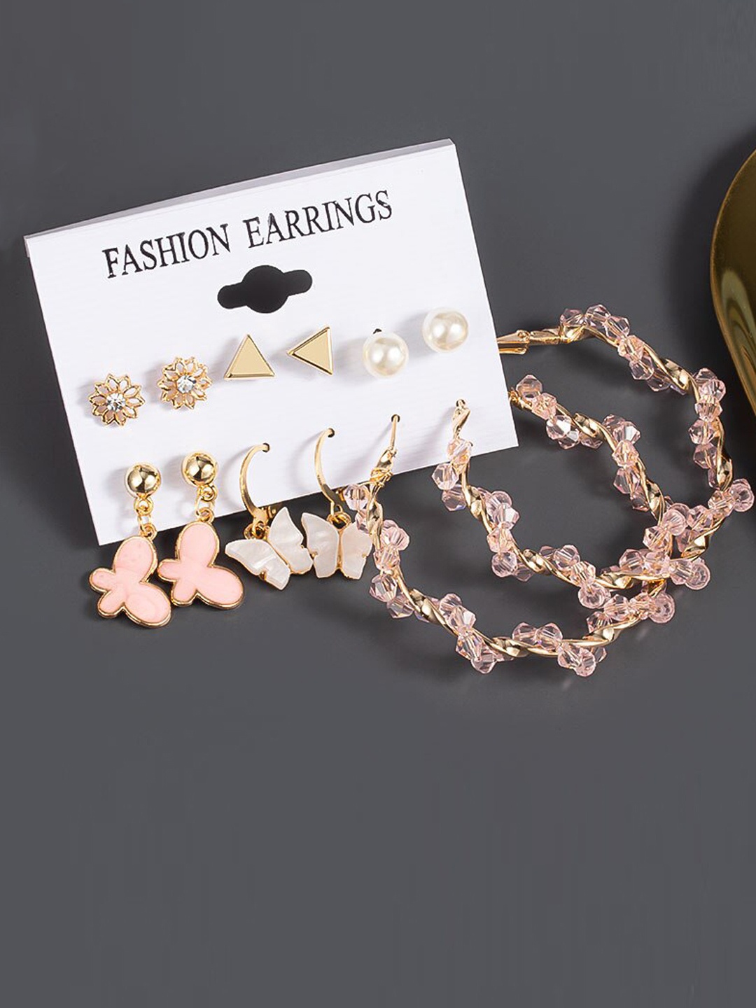 

Jewels Galaxy Set of 6 Gold-Plated Stone-Studded Beaded Earrings