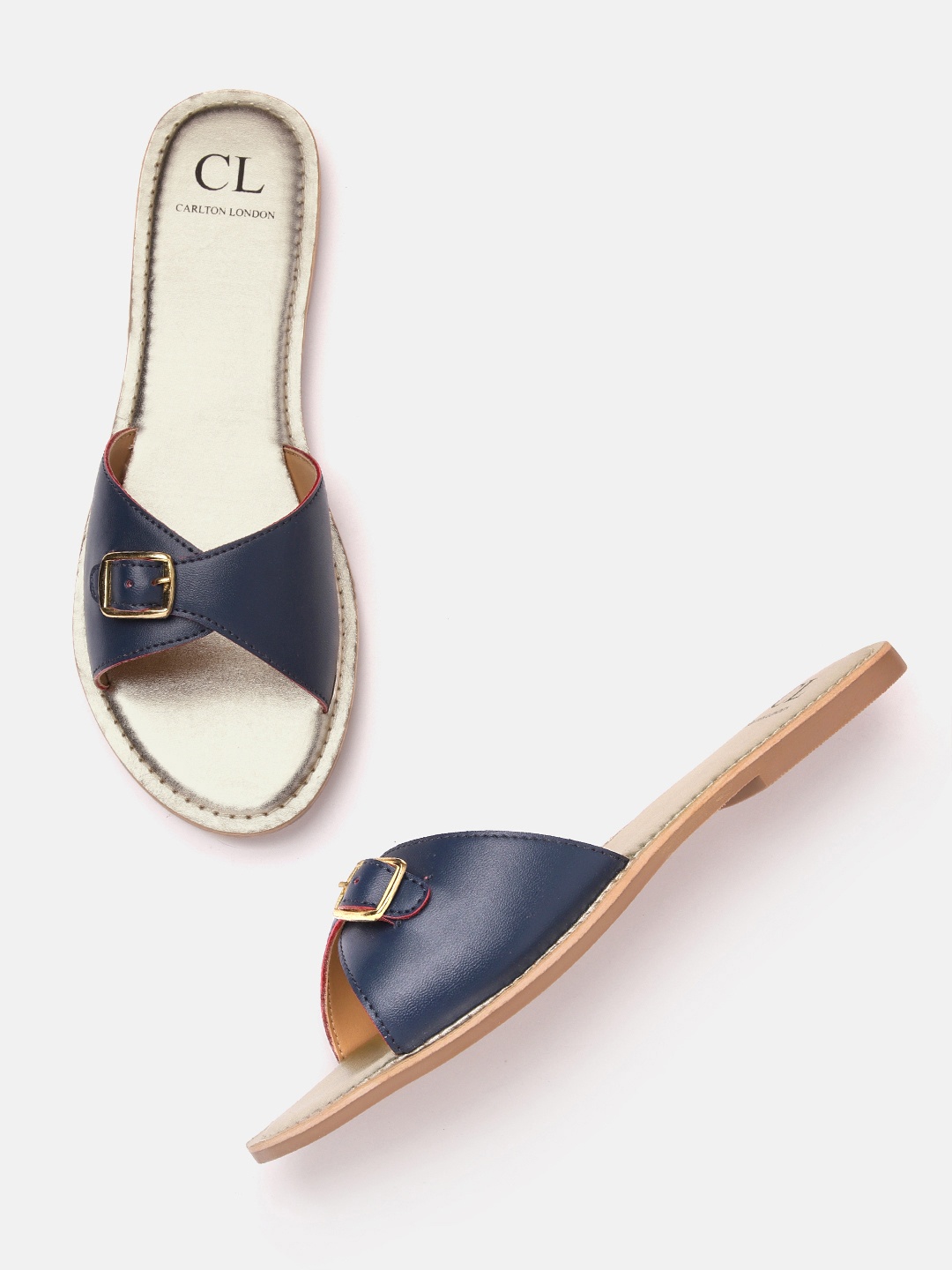 

Carlton London Women Buckle Detail Open Toe Flats, Navy blue