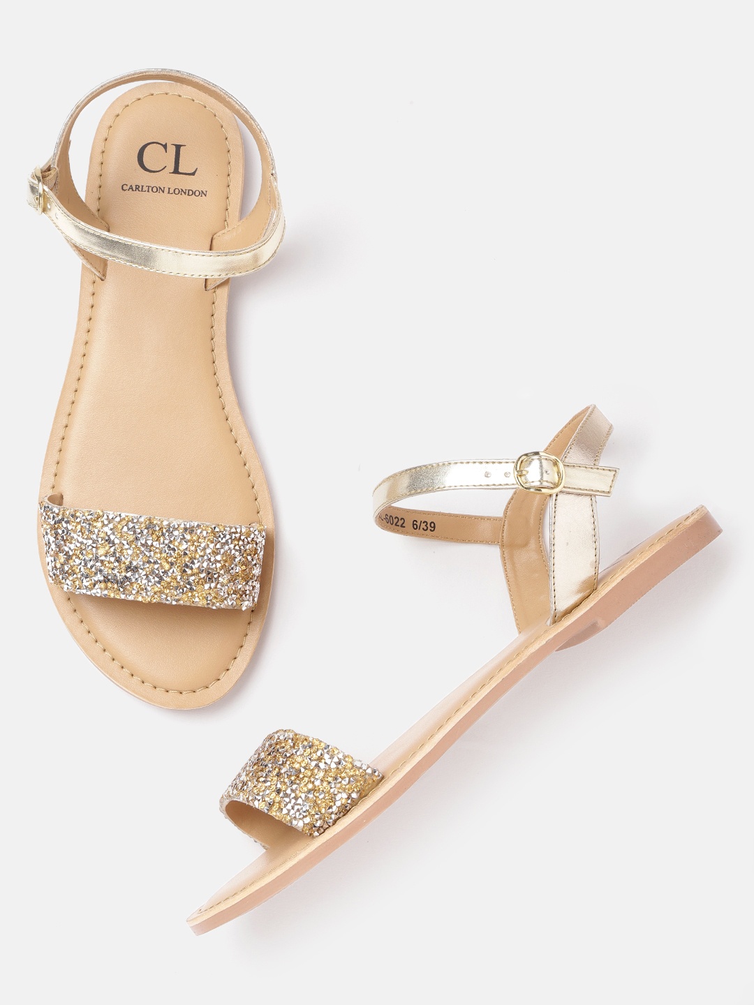 

Carlton London Women Gold-Toned & Silver-Toned Embellished Open Toe Flats