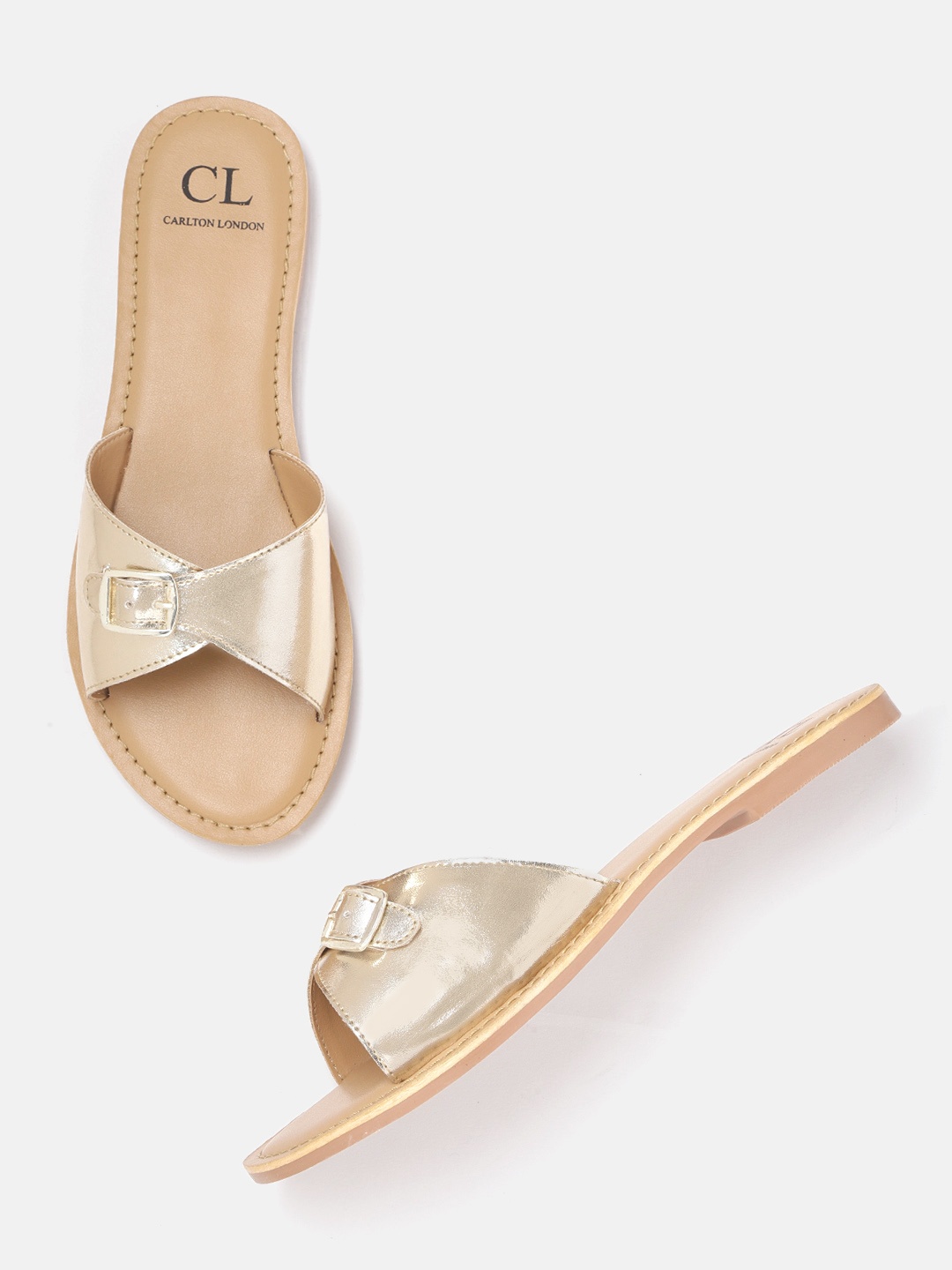 

Carlton London Women Gold-Toned Solid Open Toe Flats