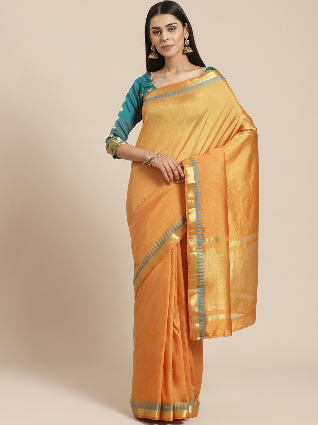

Chhabra 555 Mustard Yellow Handloom Solid Narayan Peth Saree