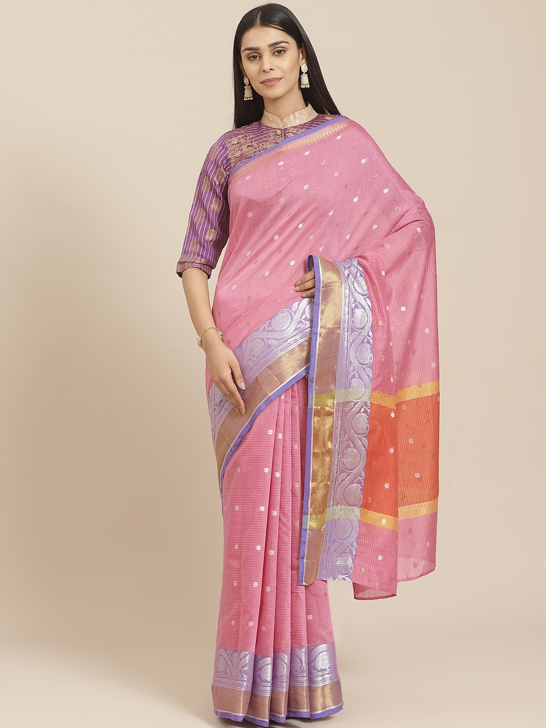 

Chhabra 555 Pink & Silver Woven Design Banarasi Handloom Saree