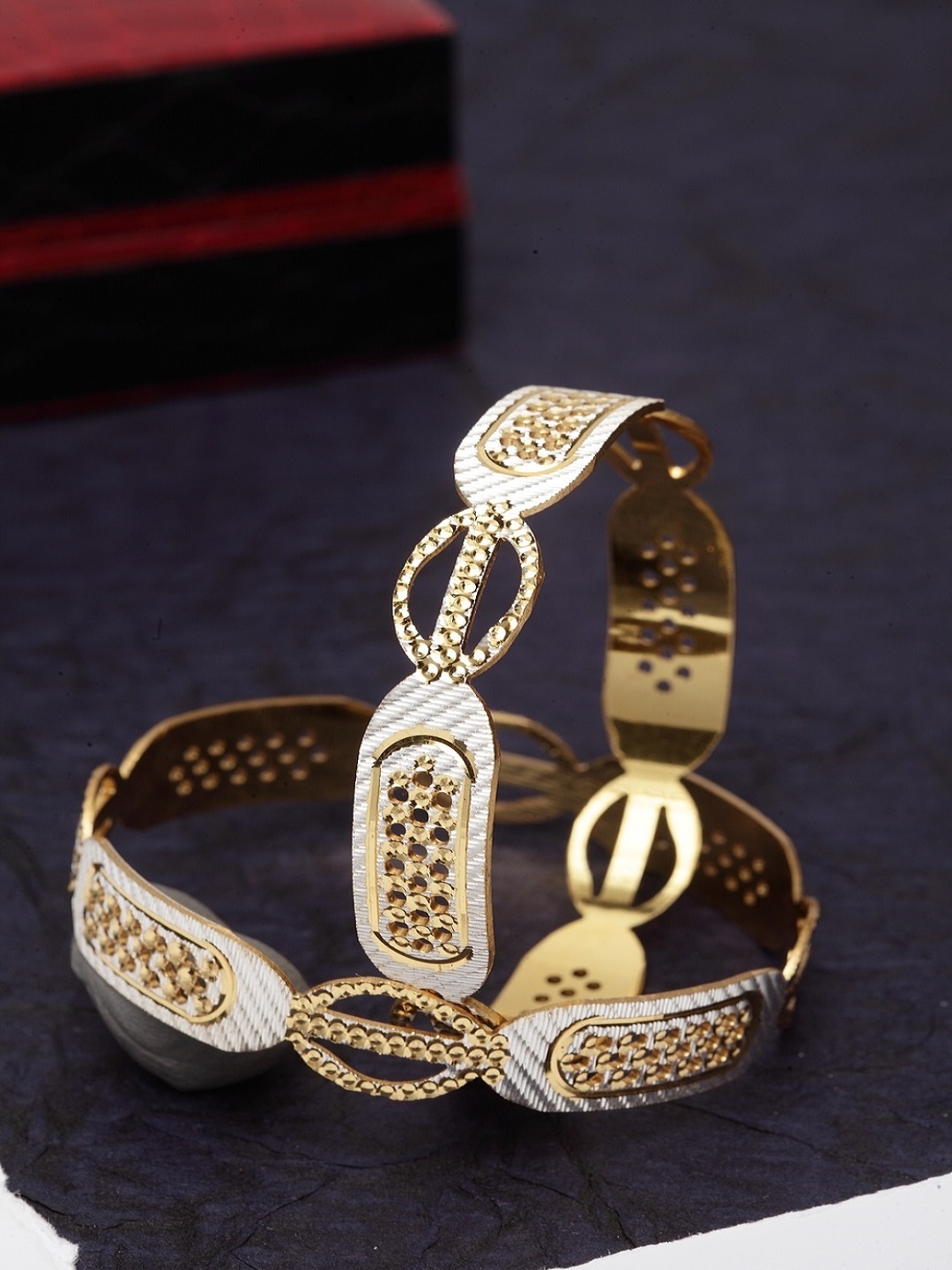 

PANASH Set of 2 Gold-Toned Rhodium-Plated Handcrafted Bangles