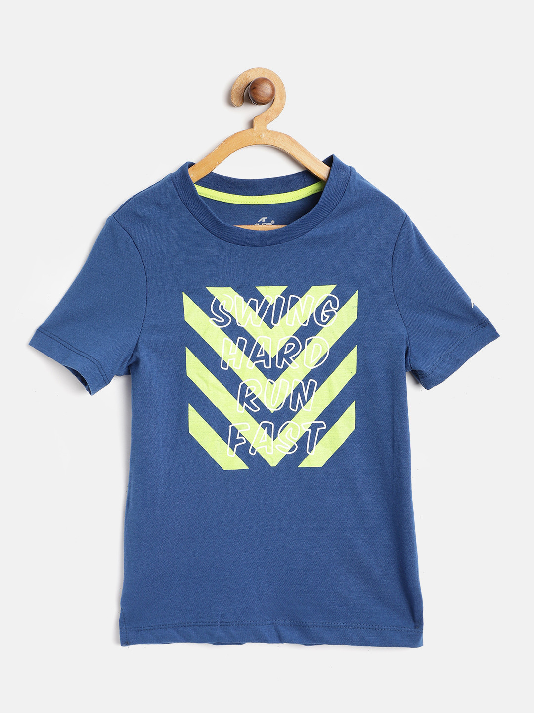 

Alcis Boys Blue & Fluorescent Green Printed Slim Fit Round Neck Running T-shirt