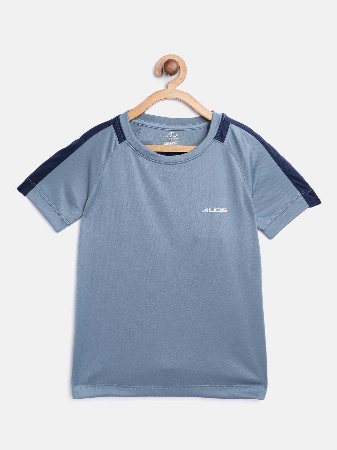 

Alcis Boys Grey & Navy Blue Solid Round Neck Sports T-shirt