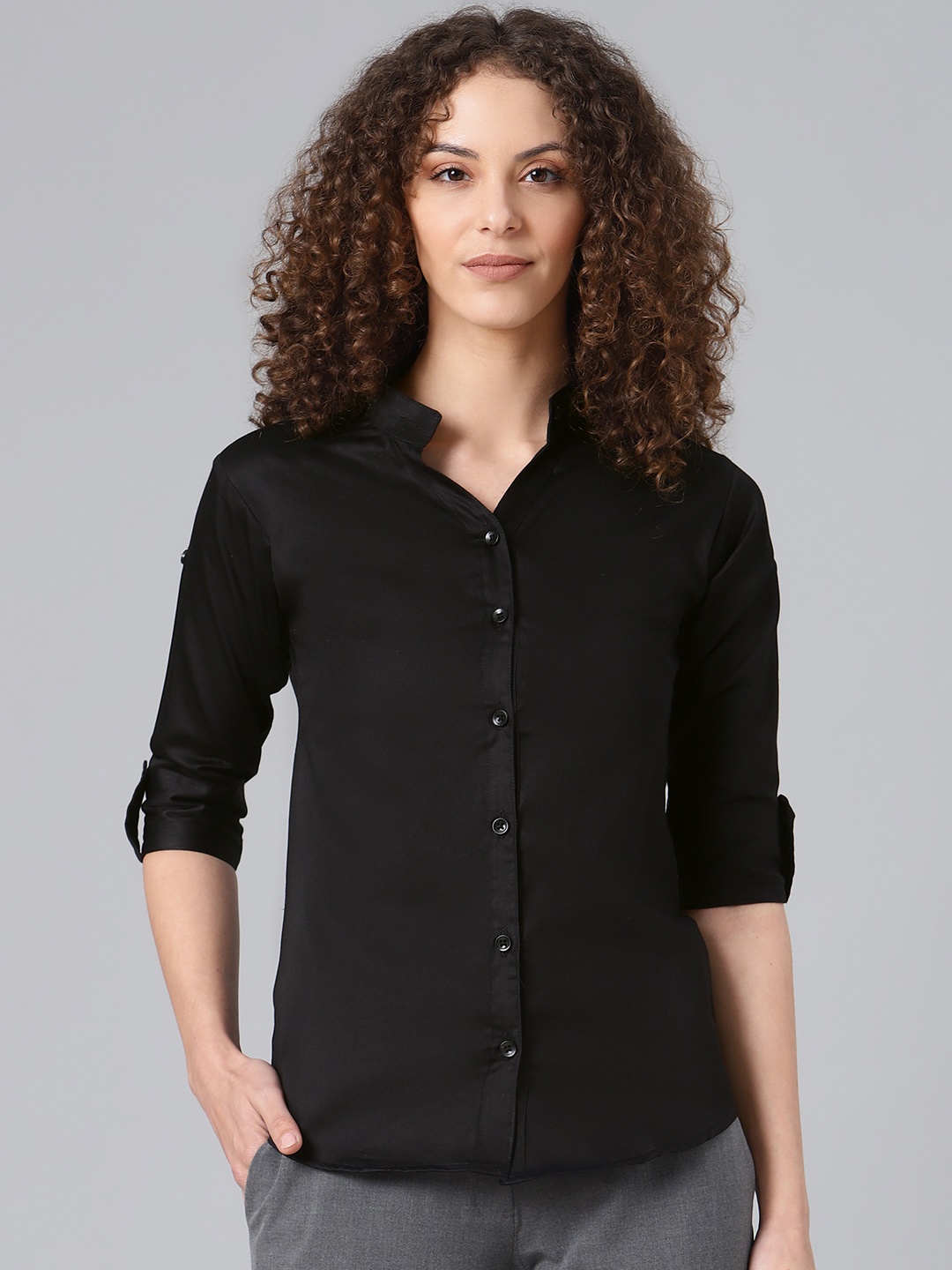 

Shaftesbury London Women Black Smart Slim Fit Solid Casual Shirt