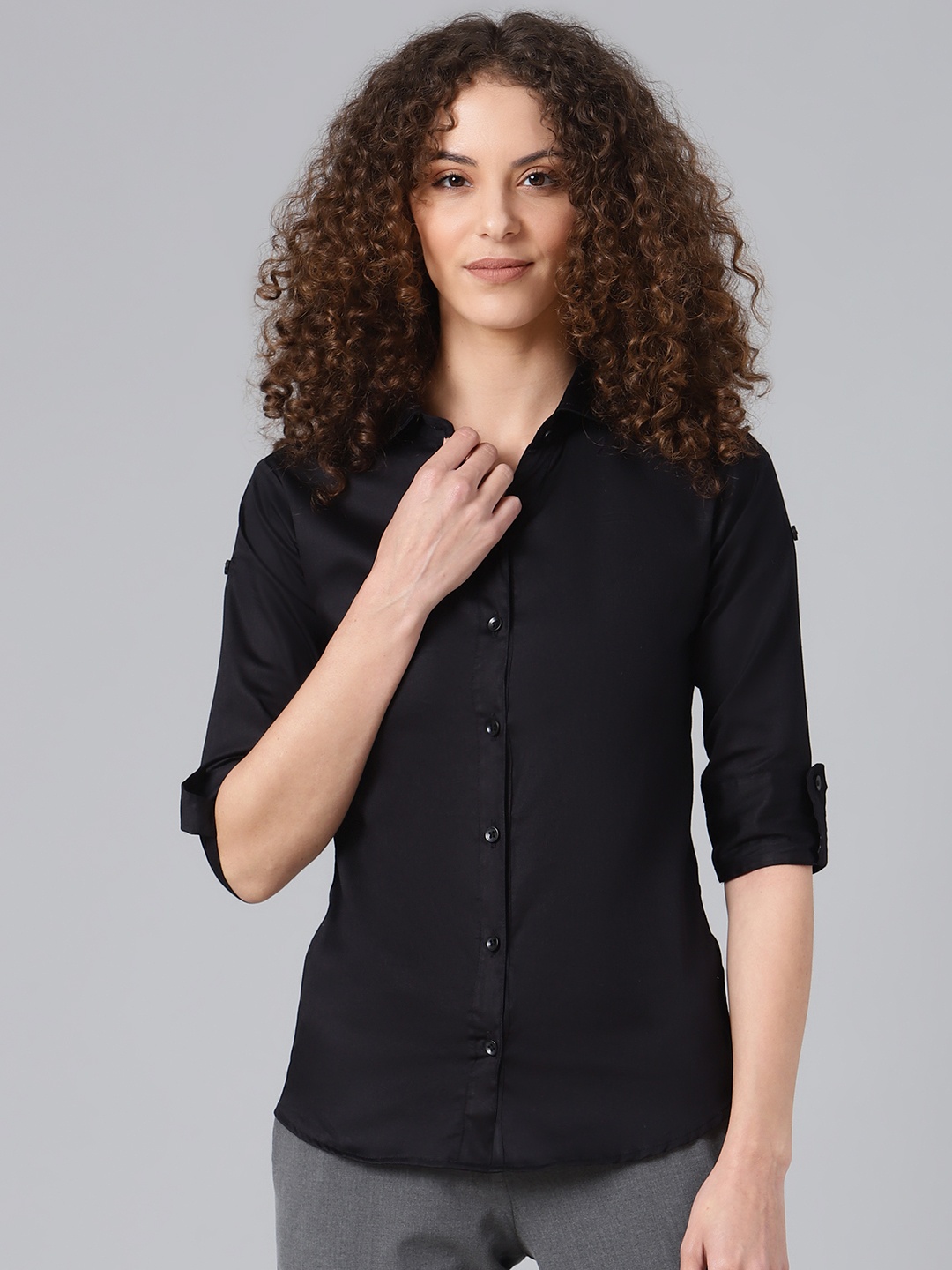 

Shaftesbury London Women Black Smart Slim Fit Solid Casual Shirt