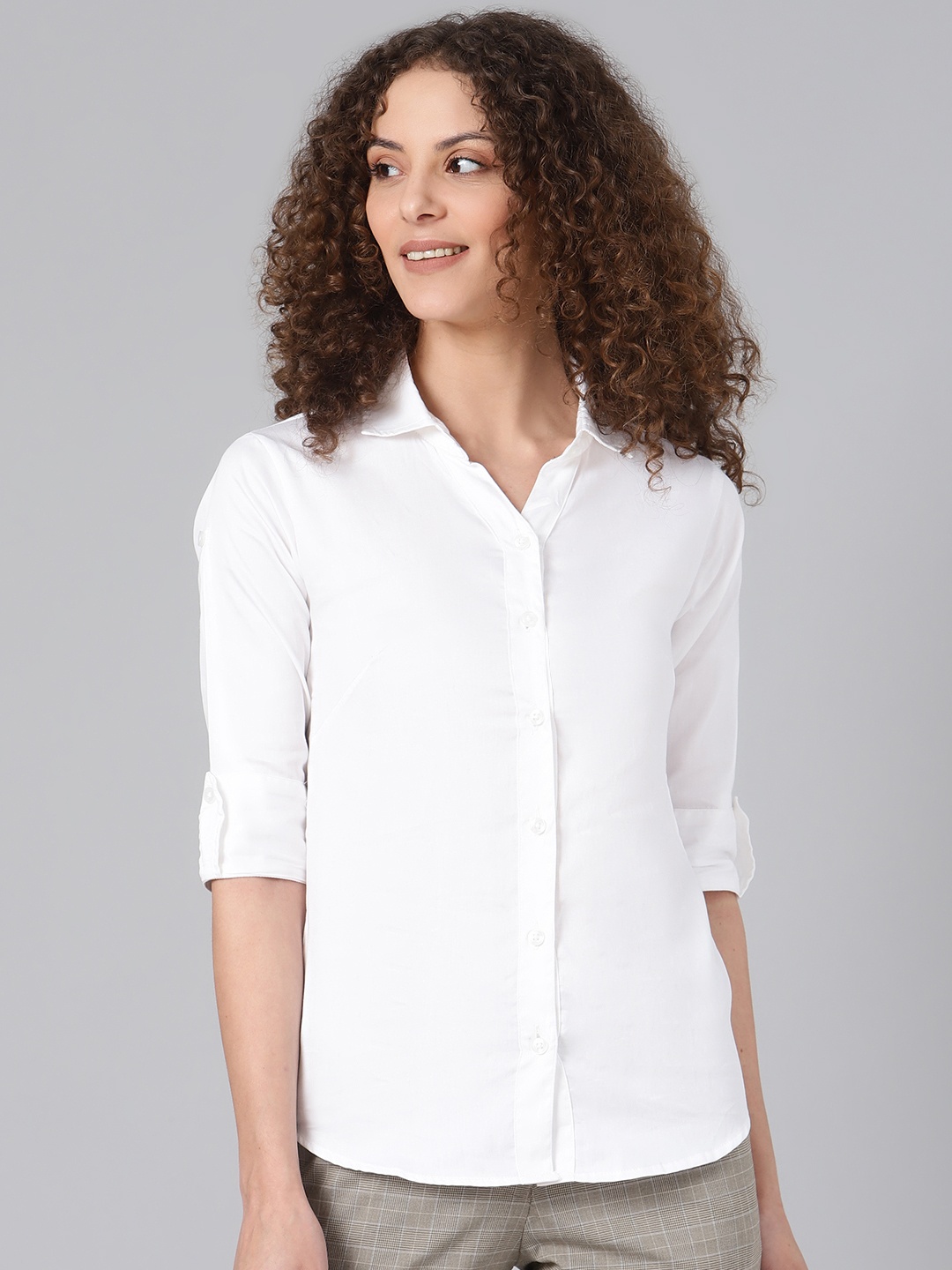 

Shaftesbury London Women White Smart Slim Fit Solid Casual Shirt