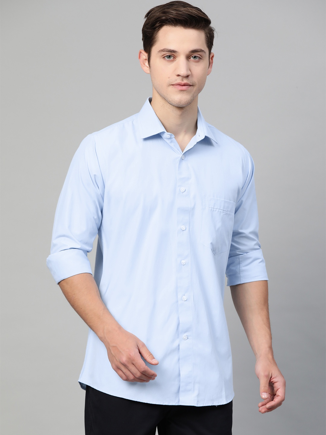 

Shaftesbury London Men Blue Smart Slim Fit Solid Smart Casual Shirt