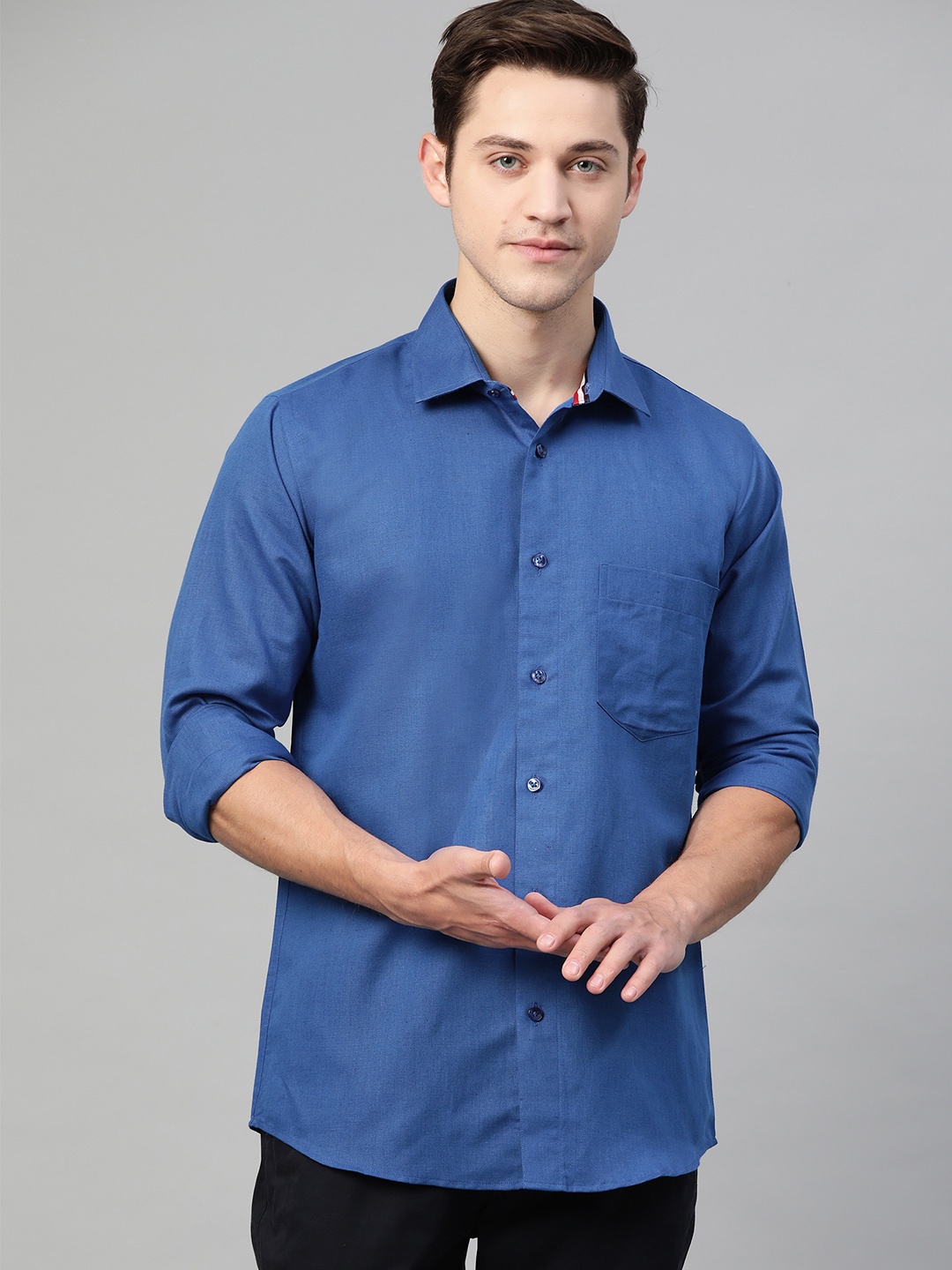 

Shaftesbury London Men Blue Smart Slim Fit Solid Smart Casual Shirt