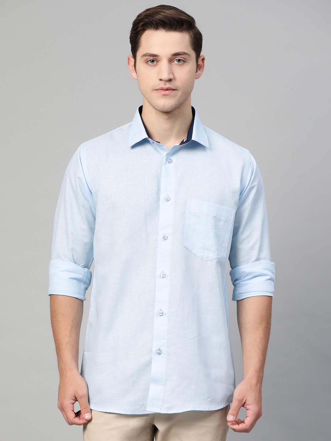 

Shaftesbury London Men Blue Smart Slim Fit Solid Pure Cotton Casual Shirt