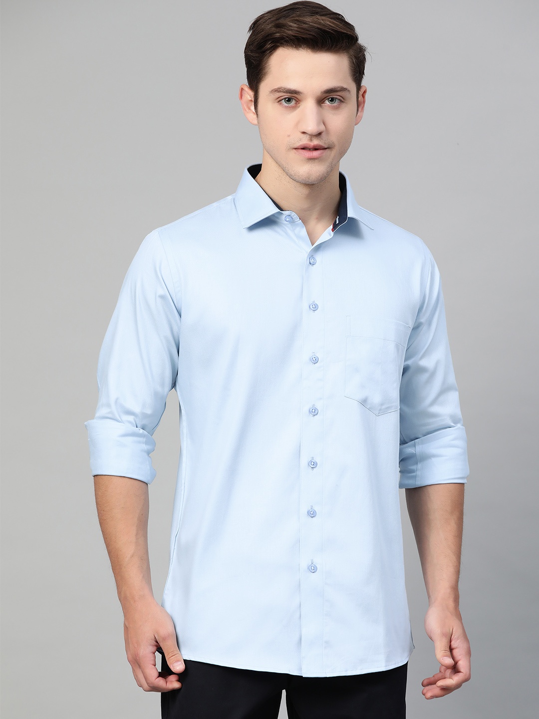 

Shaftesbury London Men Blue Smart Slim Fit Solid Smart Casual Shirt
