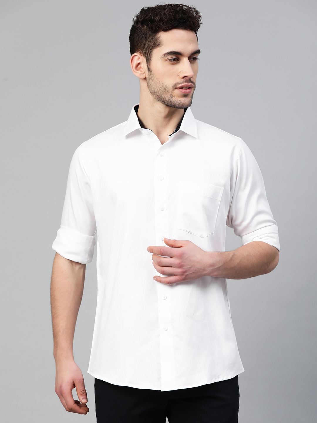 

Shaftesbury London Men White Smart Slim Fit Solid Pure Cotton Smart Casual Shirt