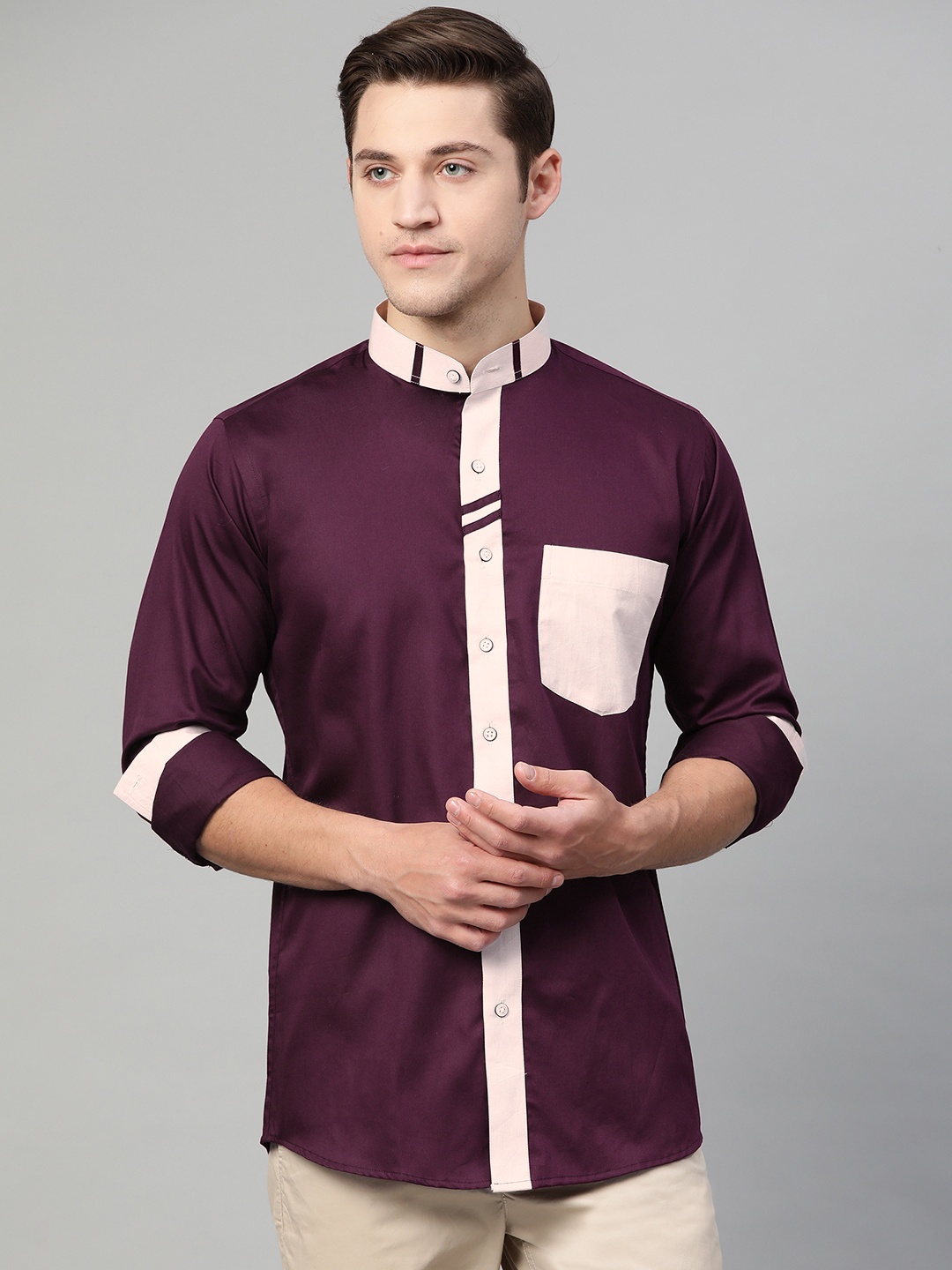 

Shaftesbury London Men Purple Smart Slim Fit Solid Pure Cotton Casual Shirt