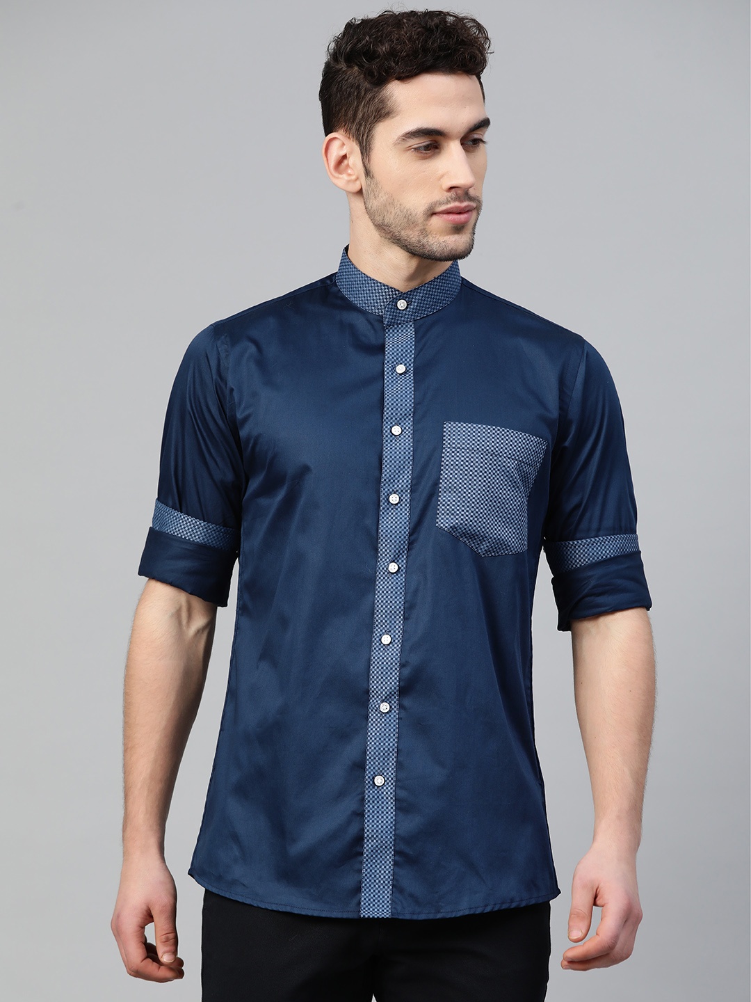 

Shaftesbury London Men Navy Blue Smart Slim Fit Solid Pure Cotton Smart Casual Shirt