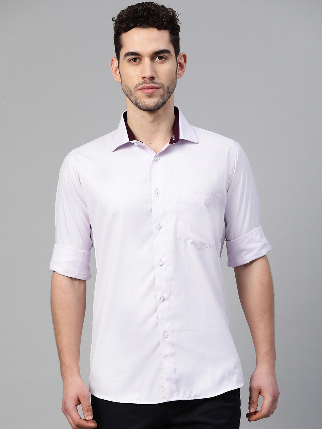 

Shaftesbury London Men Lavender Cotton Smart Slim Fit Self Design Casual Shirt