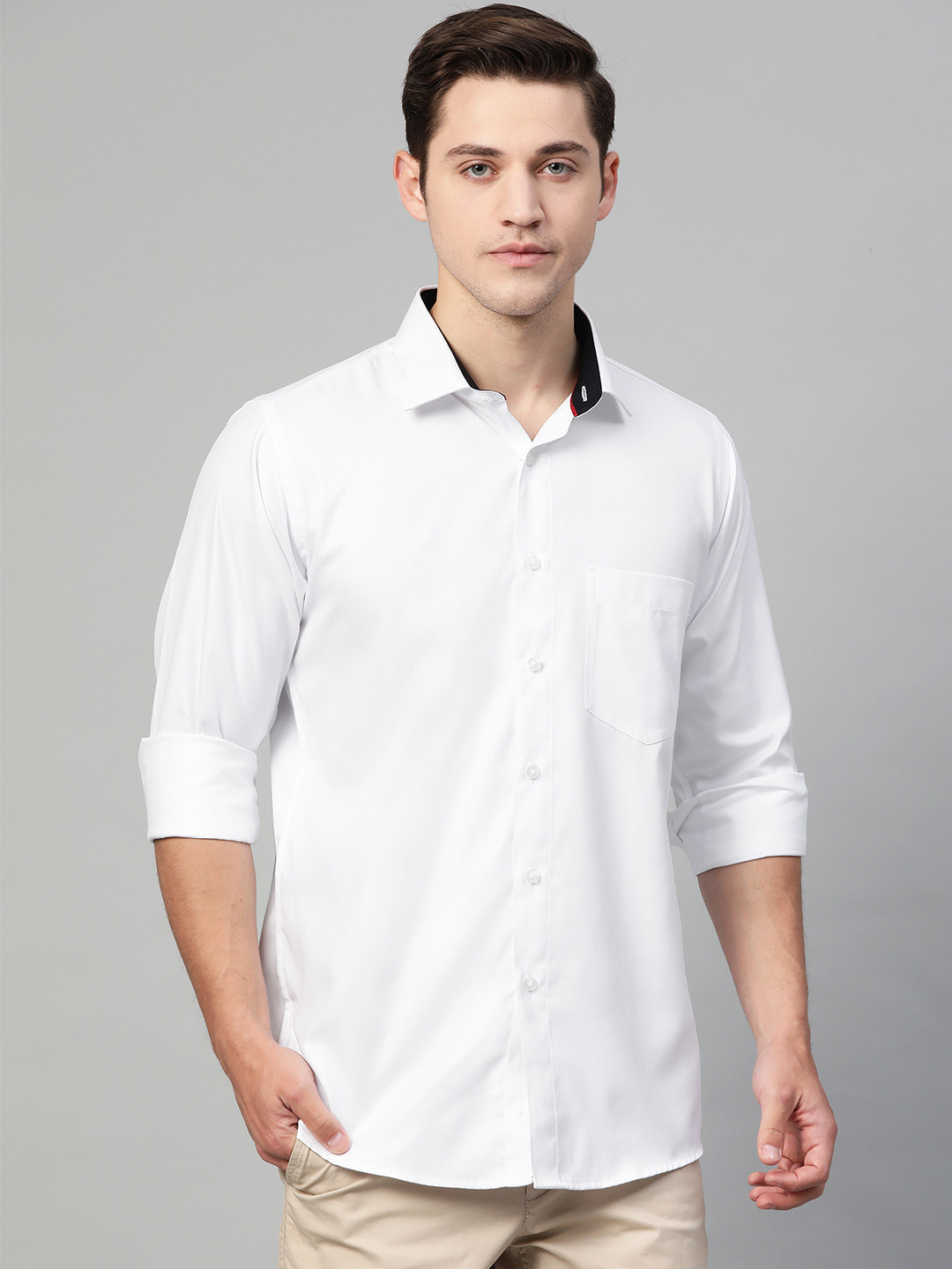 

Shaftesbury London Men White Smart Slim Fit Self Design Pure Cotton Casual Shirt