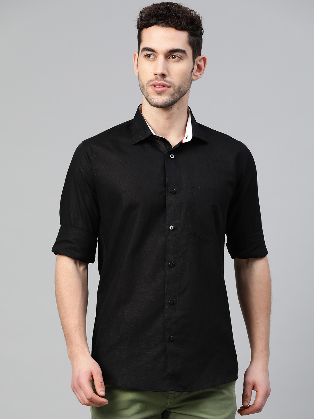 

Shaftesbury London Men Black Smart Slim Fit Solid Pure Cotton Smart Casual Shirt