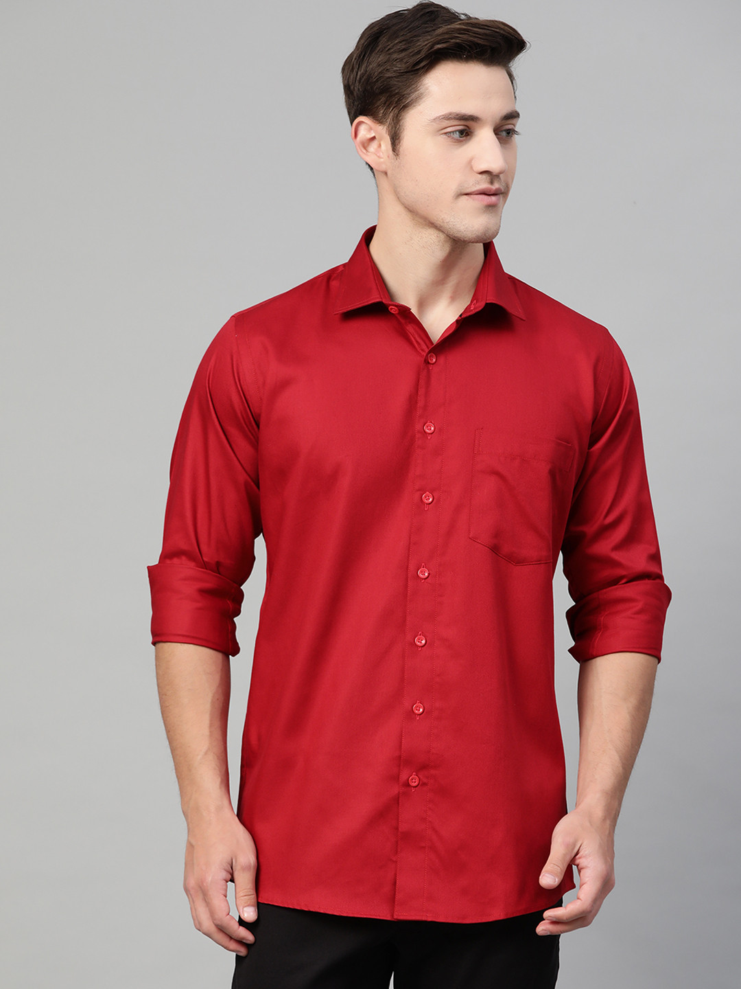 

Shaftesbury London Men Red Smart Slim Fit Solid Smart Casual Shirt