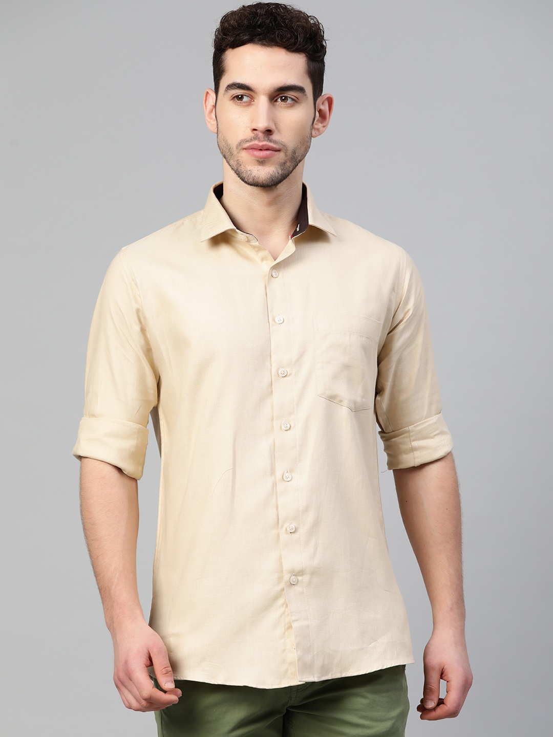 

Shaftesbury London Men Beige Smart Slim Fit Solid Pure Cotton Smart Casual Shirt