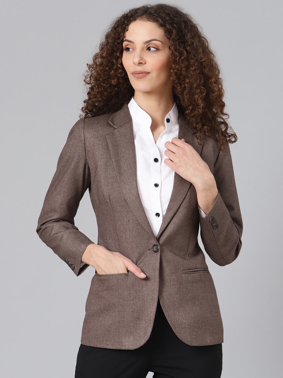 

Shaftesbury London Women Brown Solid Formal Blazer