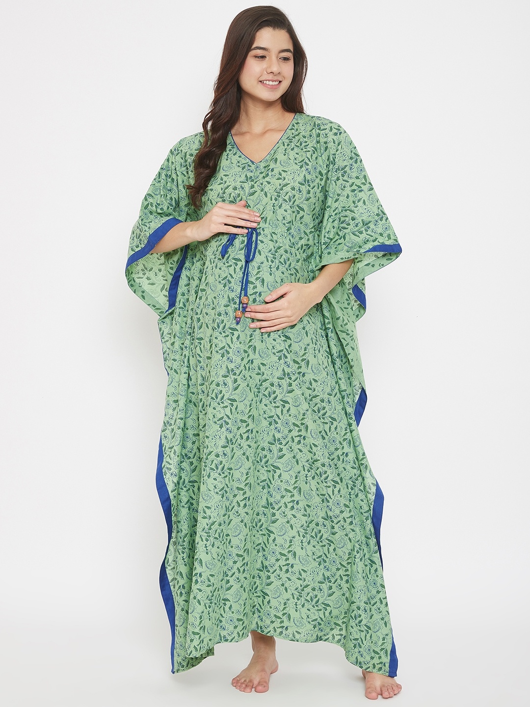 

The Kaftan Company Green Floral Printed Cotton Maternity Nightdress