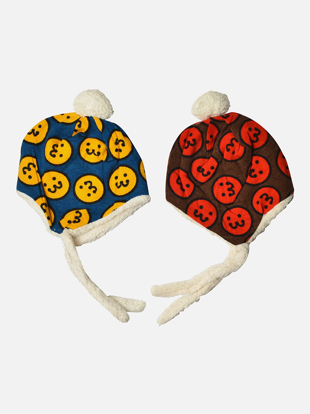 

TINY HUG Unisex Kids Blue & Brown Printed Wool Beanie