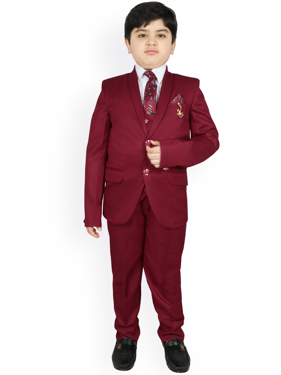 

SG YUVRAJ Boys Maroon Solid Party Suit Set
