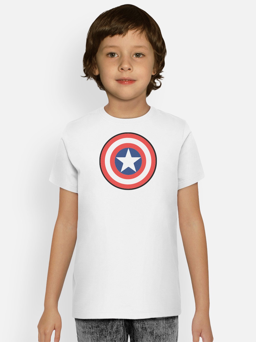 

Kids Ville Boys White Captain America Printed Round Neck Cotton T-shirt