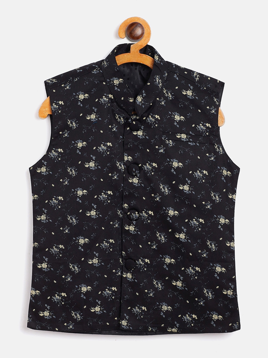 

JBN Creation Boys Black & Beige Floral Printed Woven Nehru Jacket