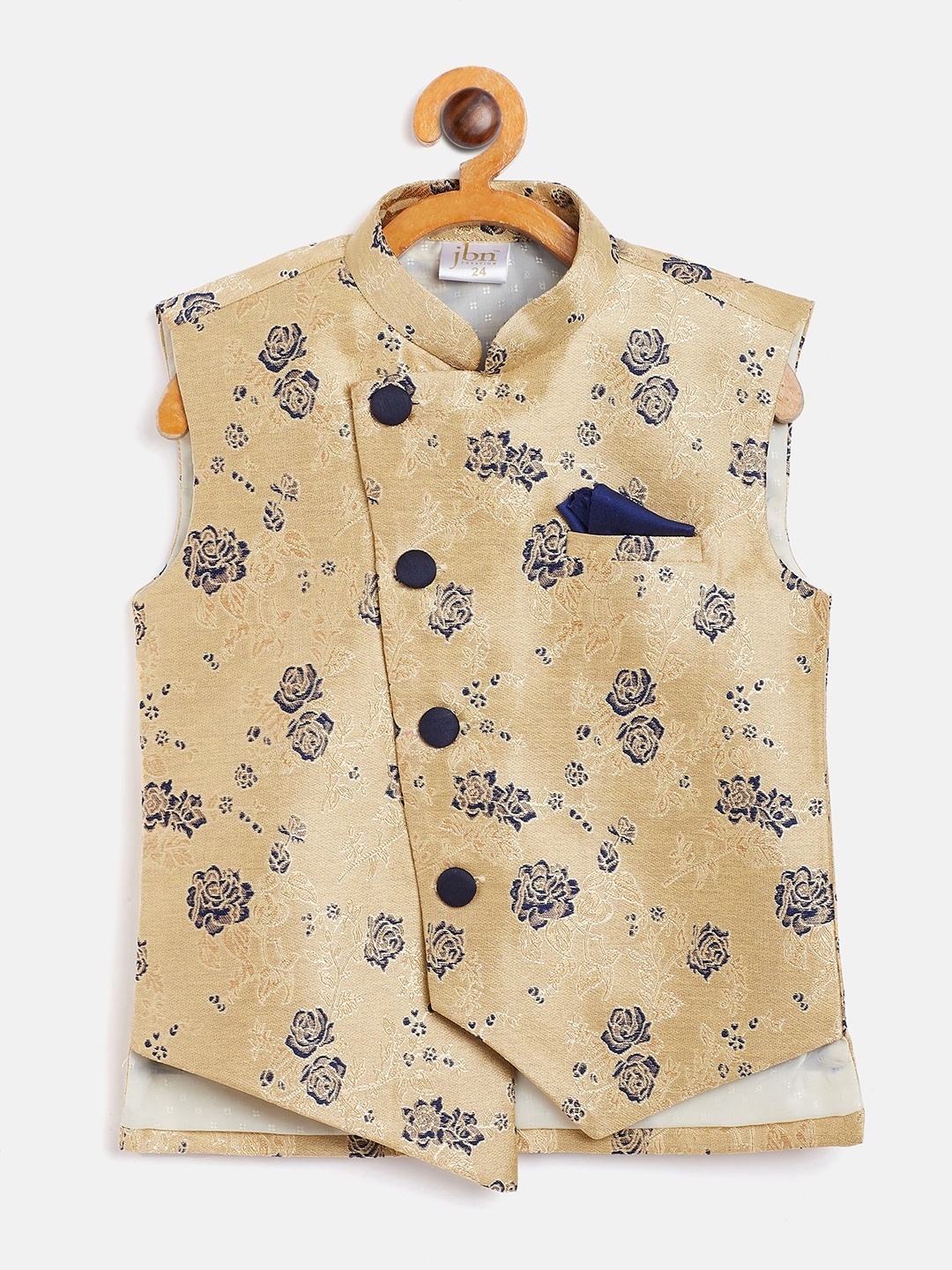 

JBN Creation Boys Navy Blue & Beige Floral Woven Design Nehru Jacket