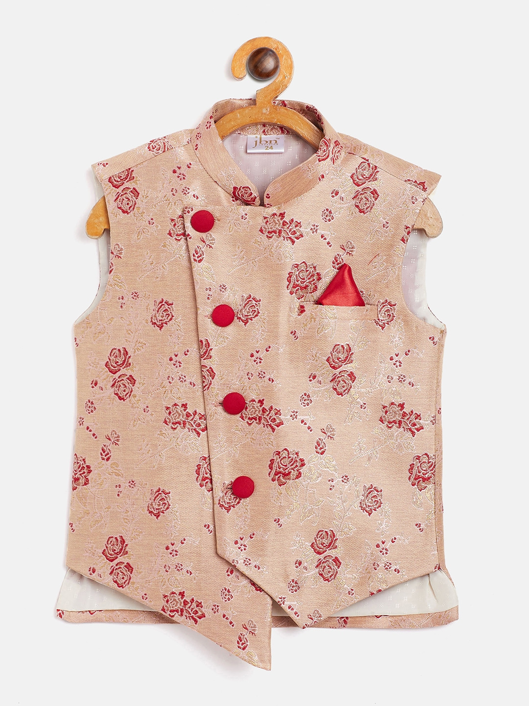 

JBN Creation Boys Beige & Maroon Woven Design Nehru Jacket