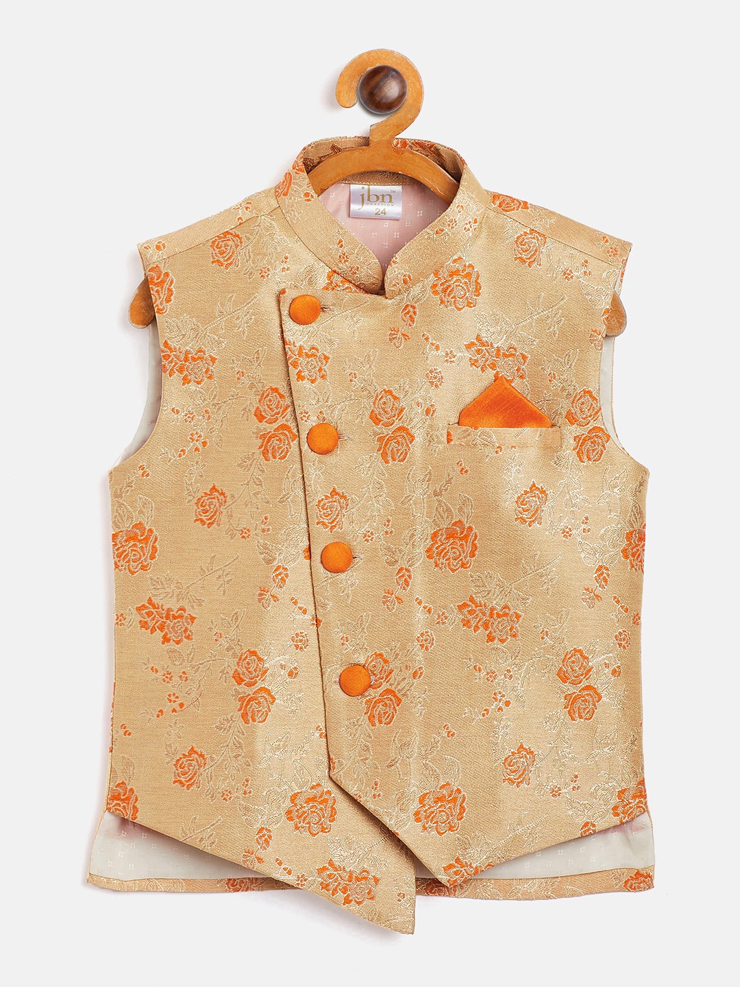 

JBN Creation Boys Gold-Coloured & Orange Woven Design Nehru Jacket