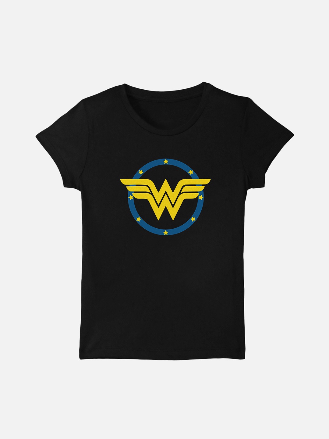 

Kids Ville Girls Black Wonder Woman Printed Cotton Round Neck Pure Cotton T-shirt