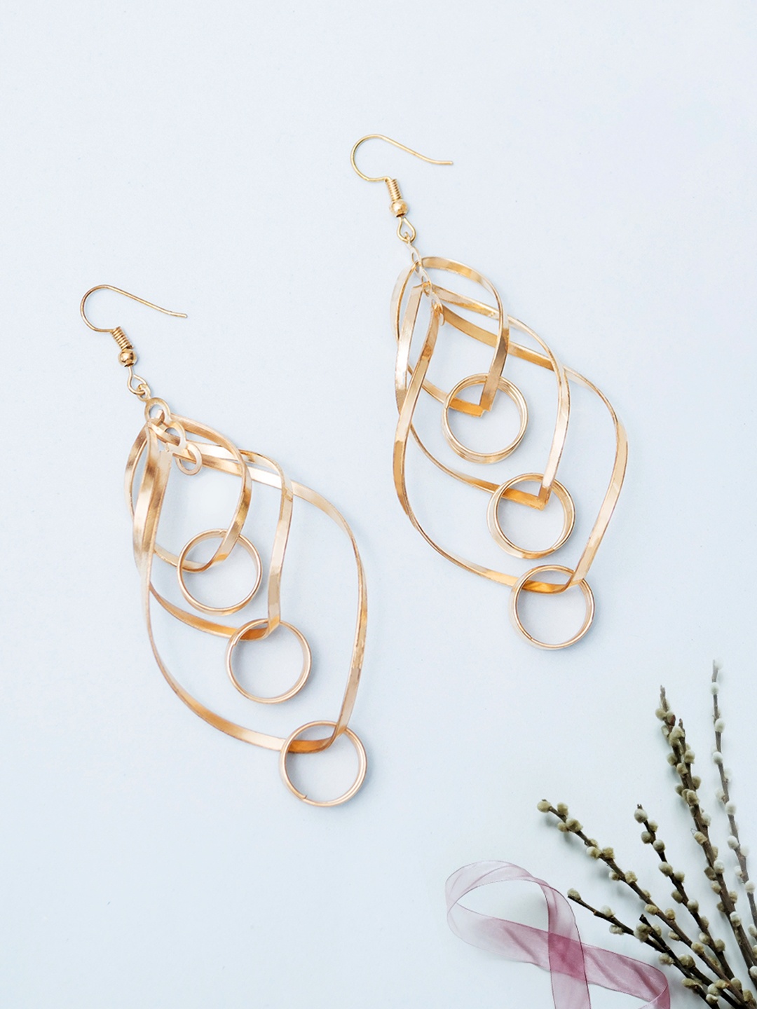 

Golden Peacock Gold-Plated Contemporary Drop Earrings