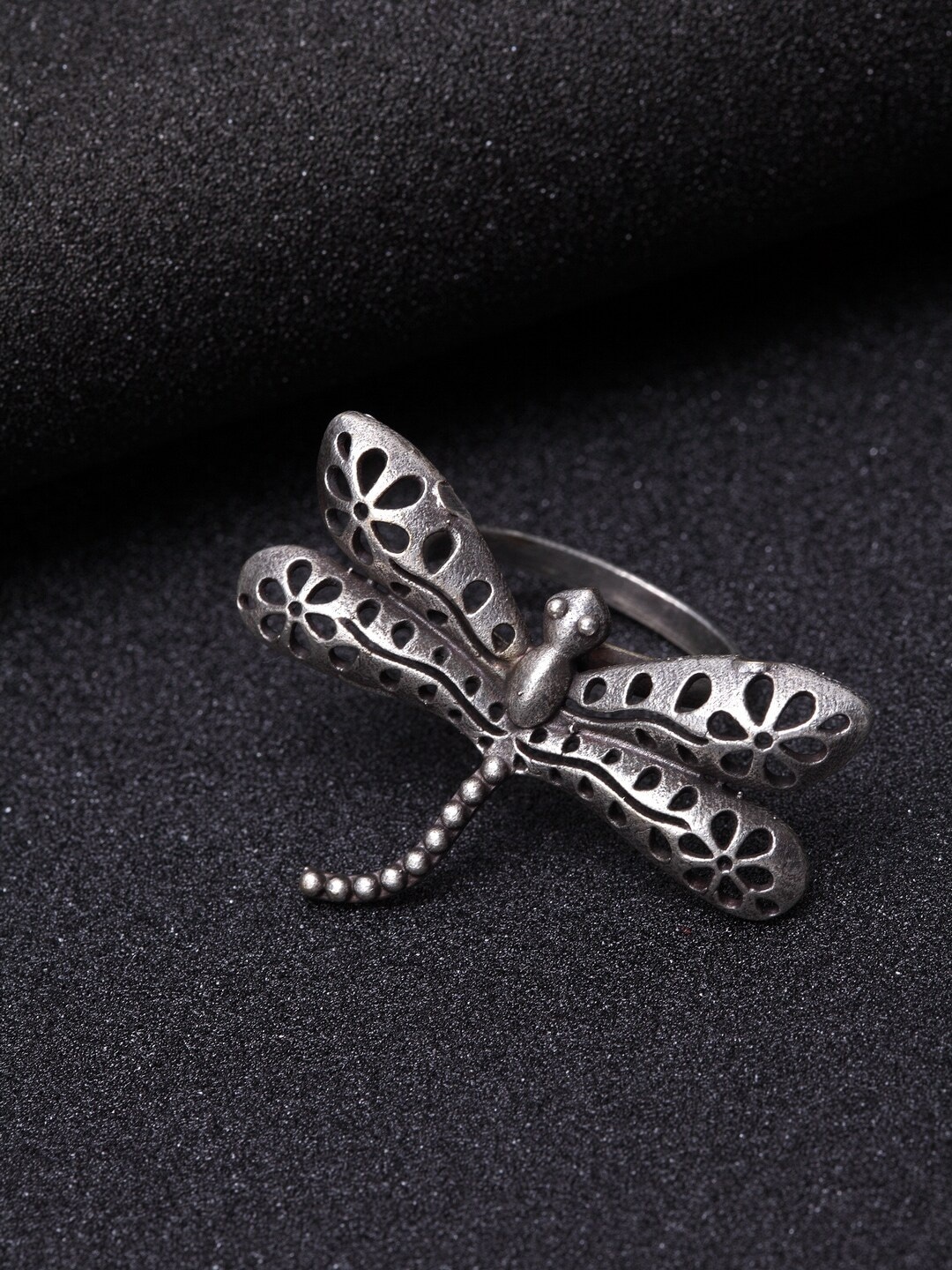 

PANASH Oxidised Silver-Plated Adjustable Finger Ring