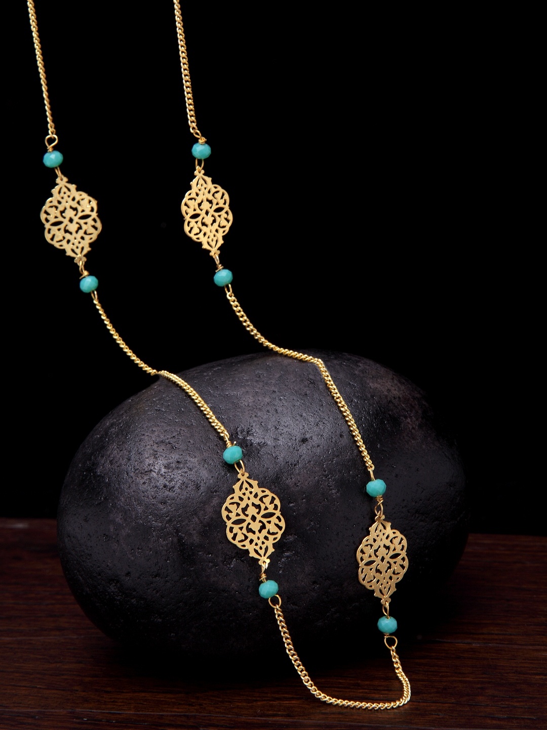 

PANASH Gold-Plated & Blue Glass Stone Embellished Handcrafted Necklace