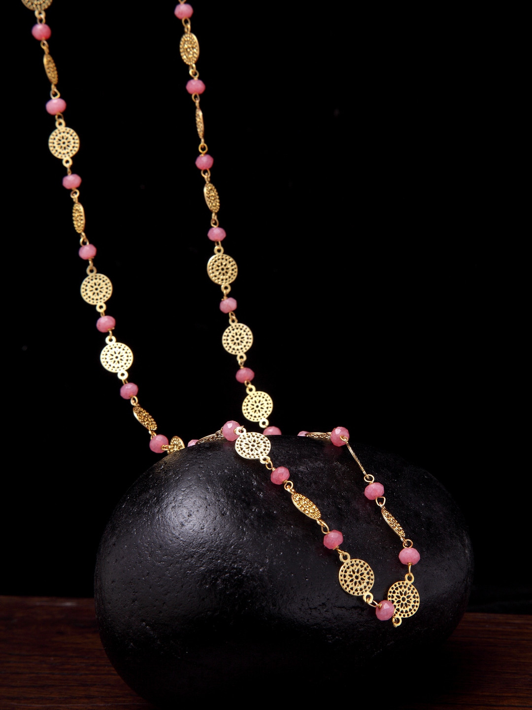 

PANASH Gold-Plated & Pink Jade Stone Studded Handcrafted Necklace