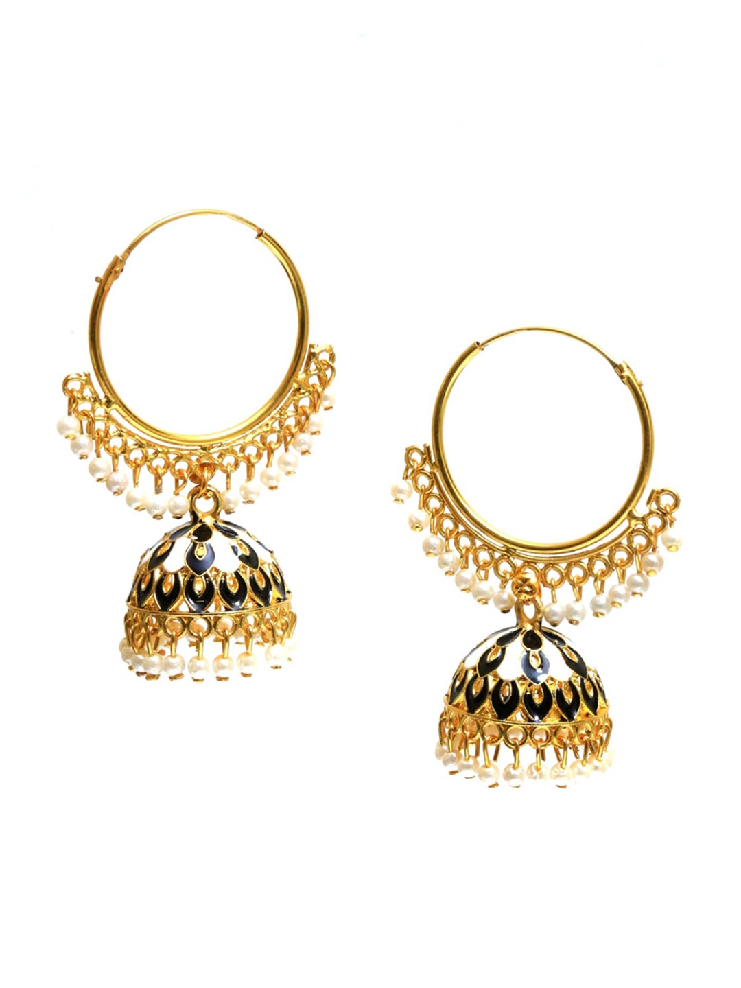 

Crunchy Fashion Black & Gold-Toned Circular Jhumkas