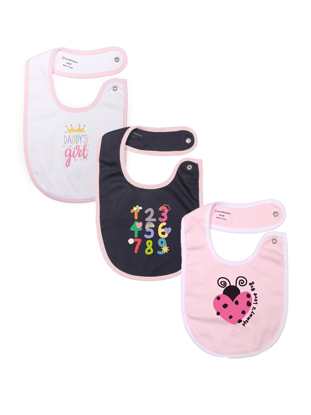 

My Milestones Infants Girls Pack Of 3 White & Pink Bibs