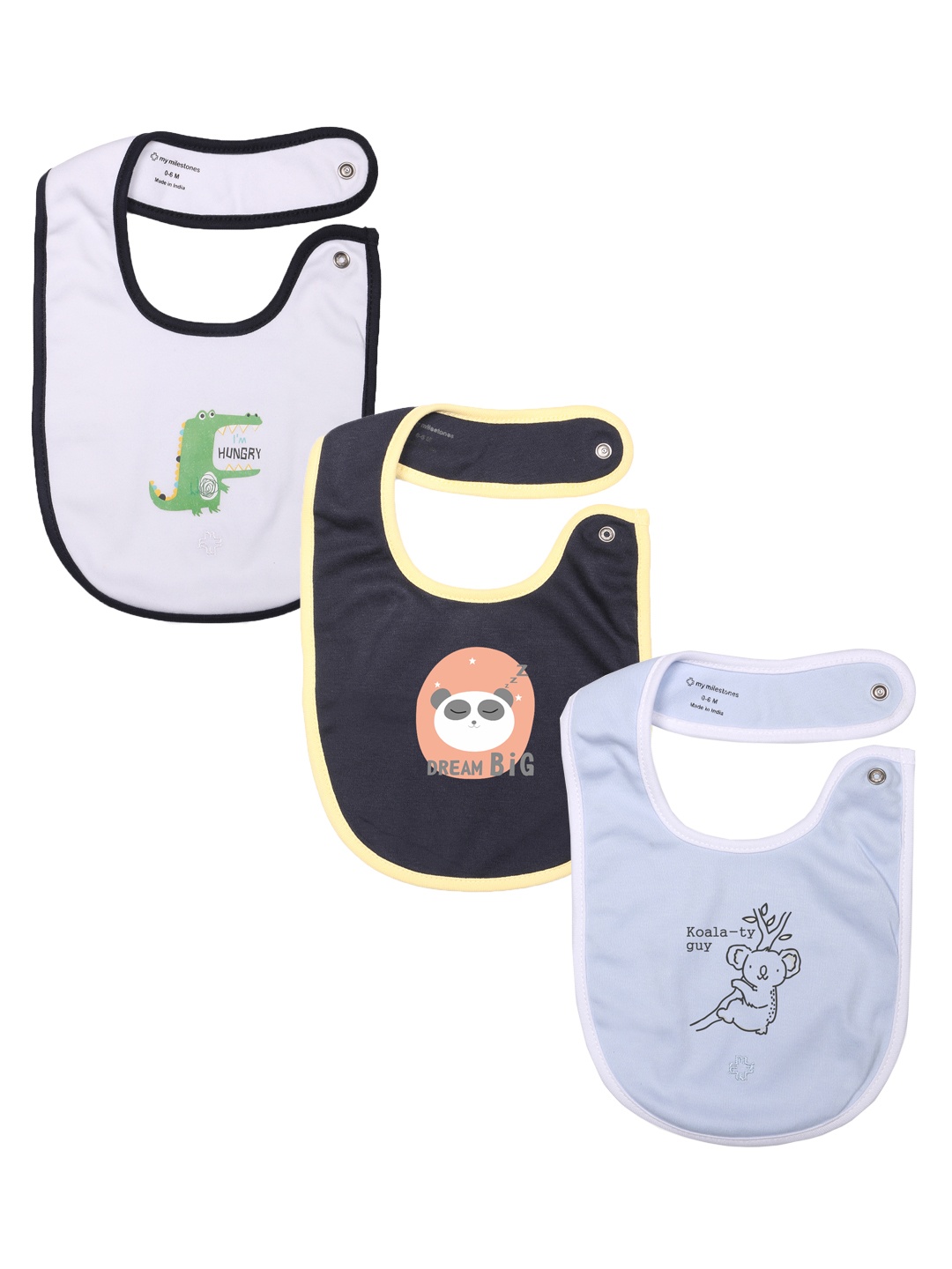 

My Milestones Boys Set of 3 Solid Bibs, White