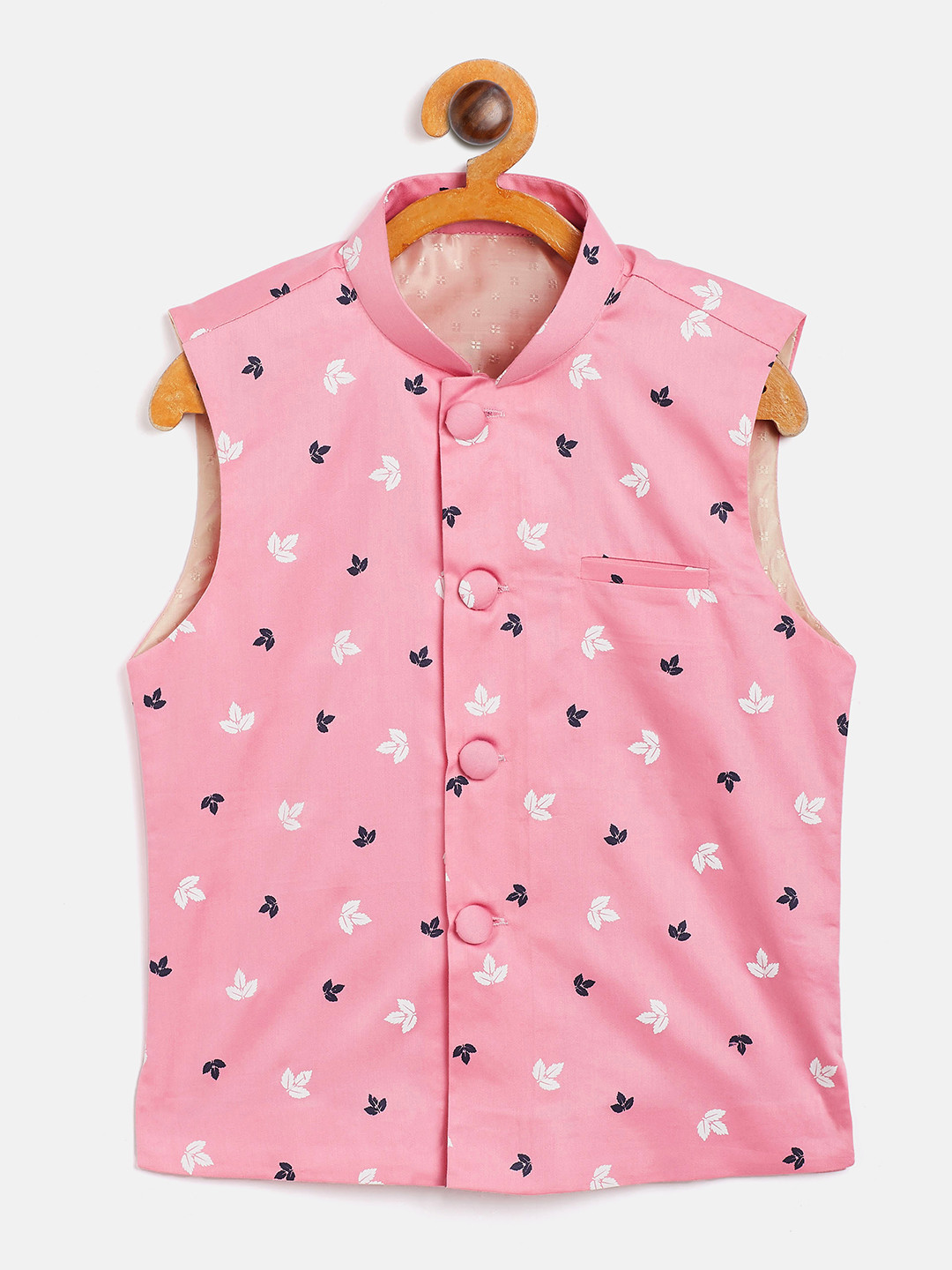 

YK Boys Pink Printed Woven Nehru Jacket