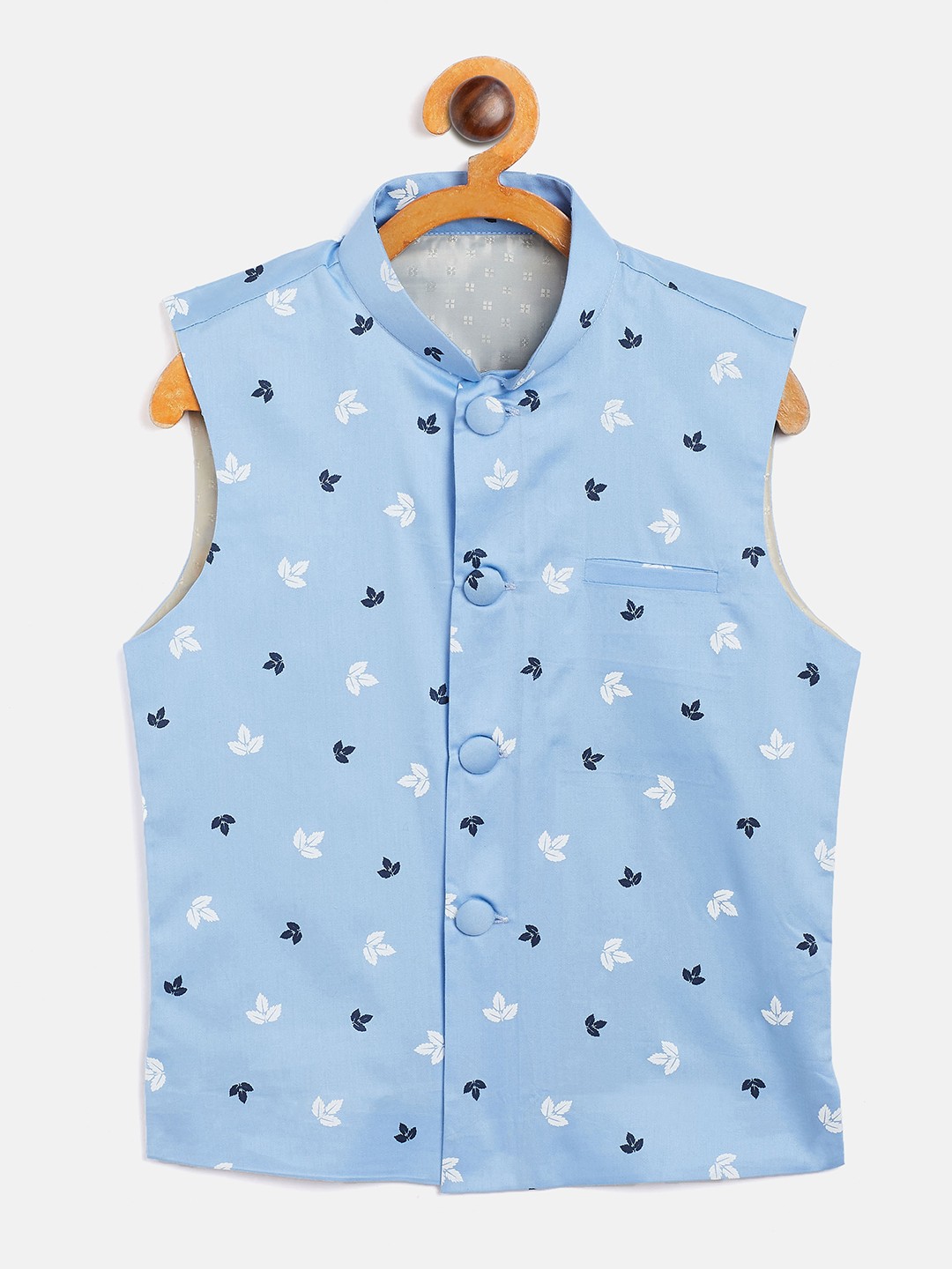 

YK Boys Blue & White Printed Woven Nehru Jacket