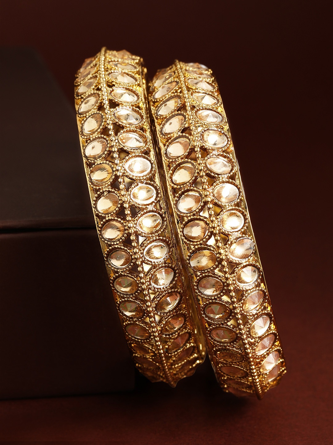 

Rubans Set of 2 24K Gold Plated Handcrafted Shampain Stone Bangles