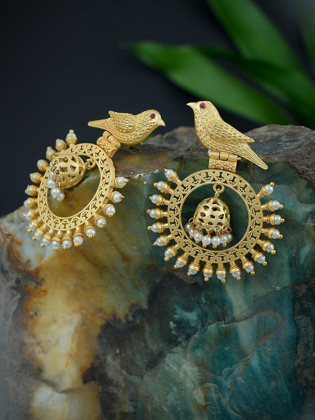 

Silvermerc Designs Gold-Toned & White Contemporary Chandbalis