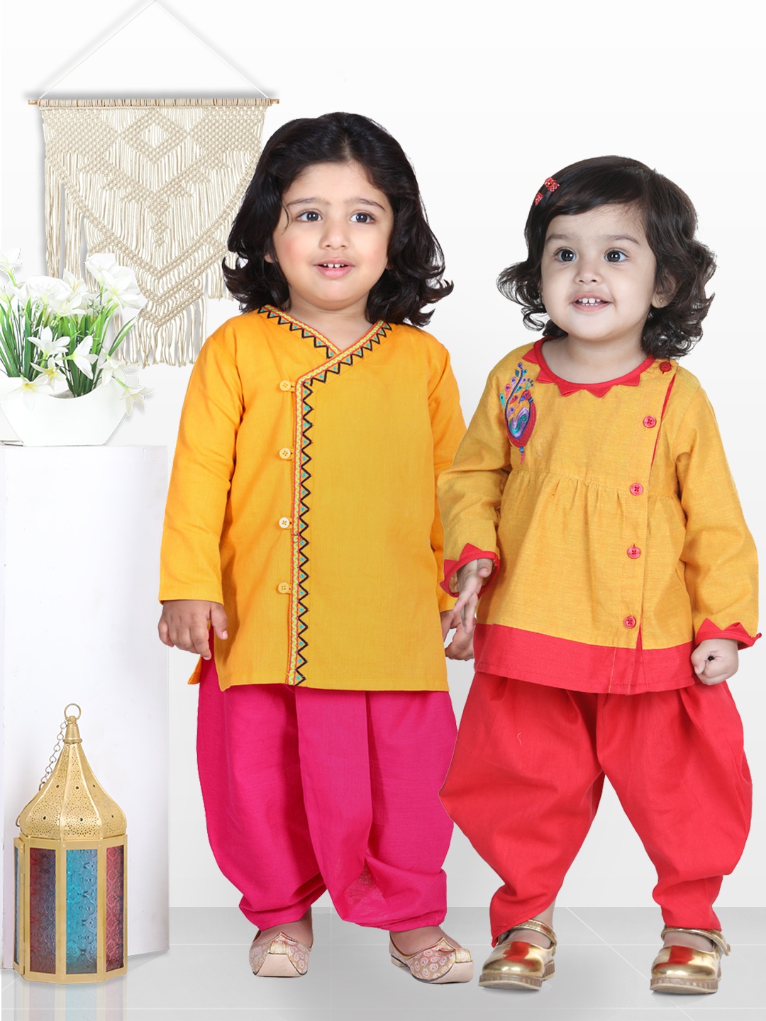 

BownBee Boys Yellow Embroidered Kurta with Dhoti Pants