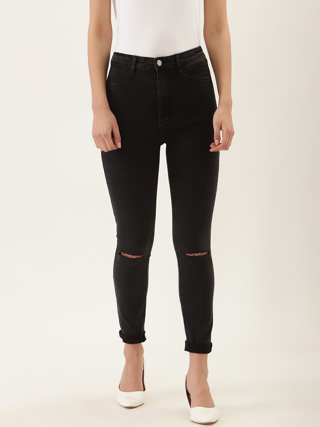 

Malachi Women Black Skinny Fit High-Rise Slash Knee Stretchable Jeans